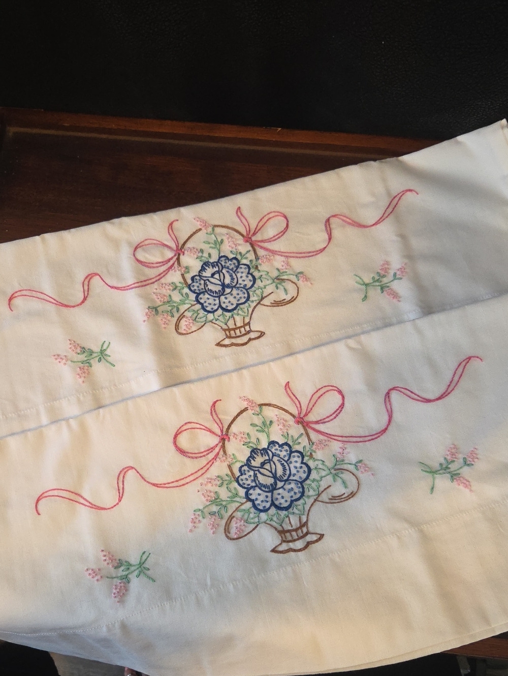 Hand Embroidered King Size Pillow Cases( Set/2) Beautiful Heirloom Quality Work